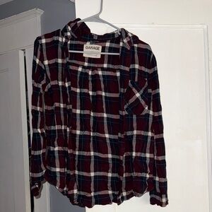 Garage Burgundy and White Plaid Shirt